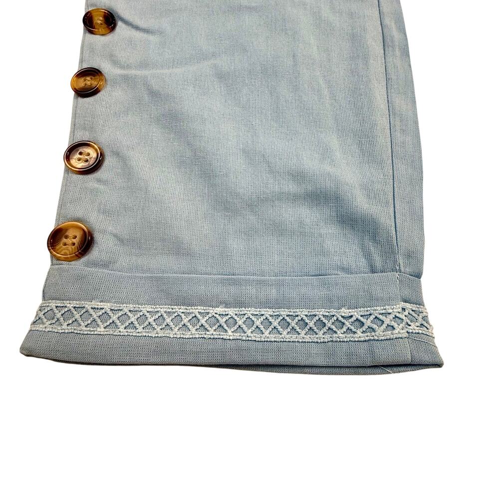NWT Women's Baby Blue Pants Loose Fit Button Crochet Trim Elastic Waist Pockets - Picture 7 of 16